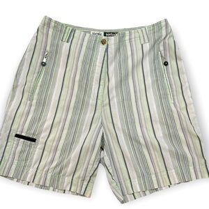 Jamie Sadock women’s golf shorts pale green white gray striped zip pockets Sz 10